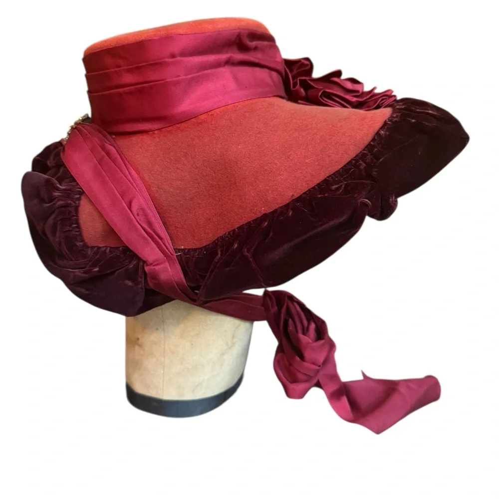Late 19th/Early 20th Victorian/Edwardian Eras Wide Brim Velvet Trim Prominent Ri - Picture 8 of 11